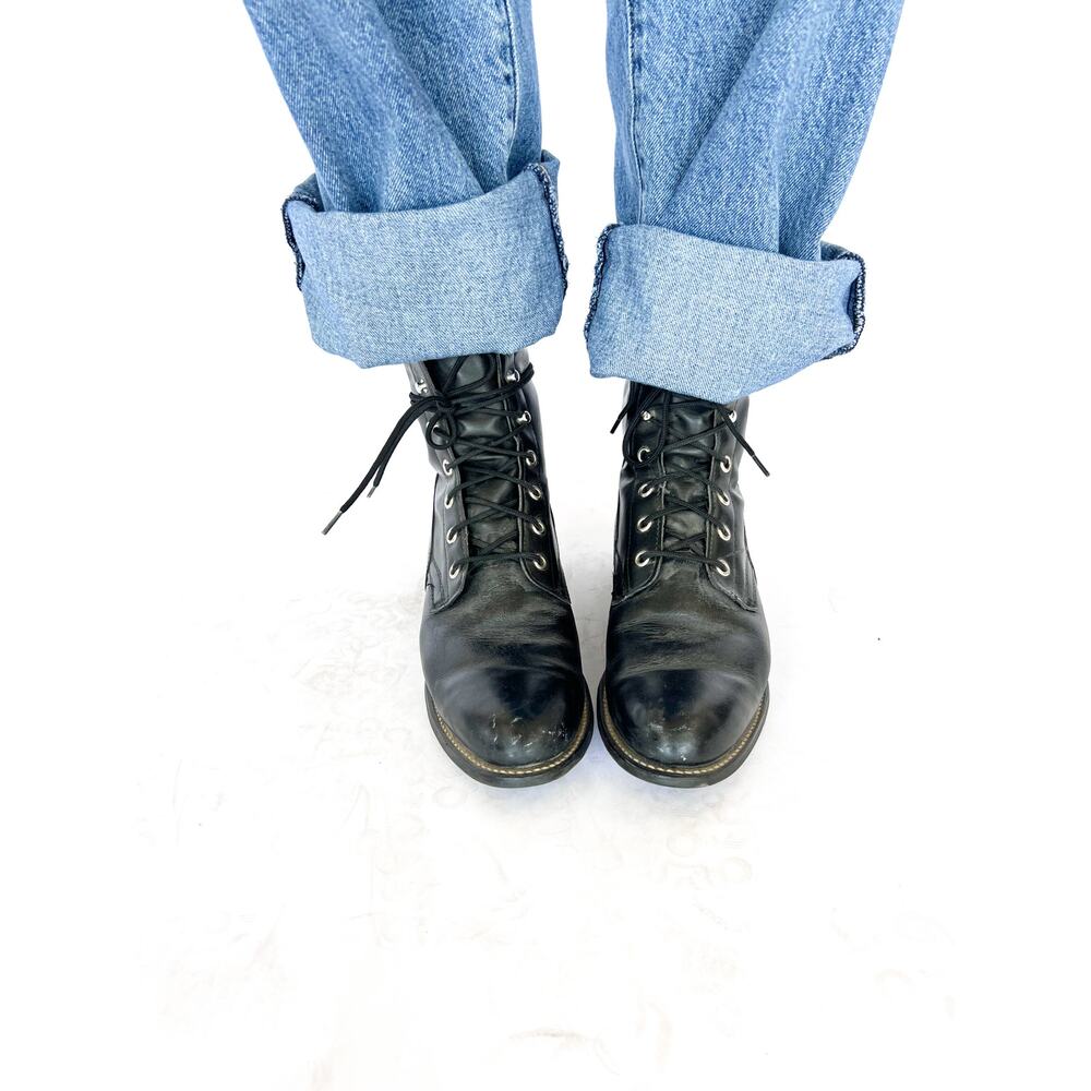 VTG Blk Leather  Lace-Up Boots | Grunge Punk Western W Sz7